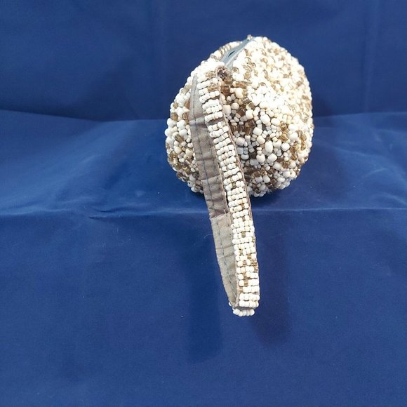 Beaded Clutch Bags Evening Bag Mini Beads Round Barrel White Gold Silver wrislet - Picture 8 of 10